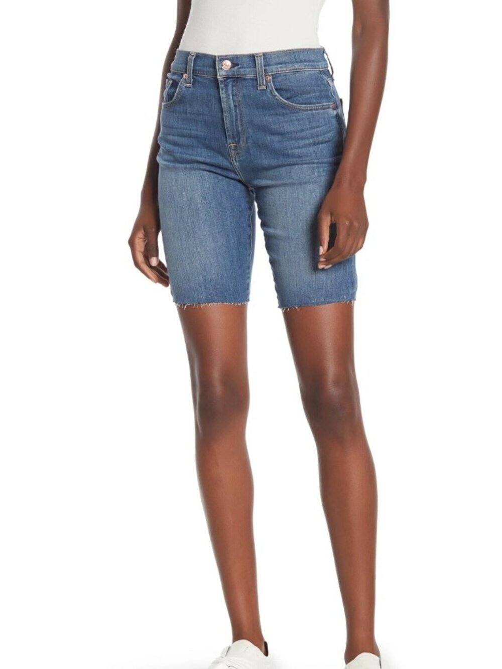7 for All Mankind Vintage Luxe Bike Denim Shorts Jorts Medium Wash Size 26